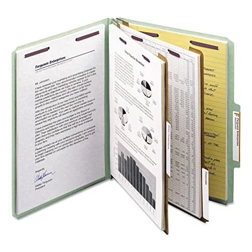Smead Pressboard Classification File Folder with SafeSHIELD Fasteners, 2 Dividers, 2" Expansion, Letter Size, Gray/Green, 10 per Box | 25 pt. Pressboard thumbnail 3