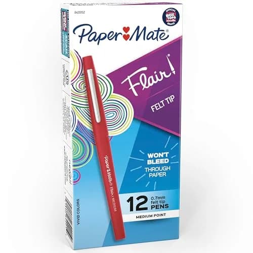 Paper Mate Flair Felt Tip Pens, Medium Point (0.7mm), Red Ink, 12 Count | Bright Colors & Smear-Resistant thumbnail 1