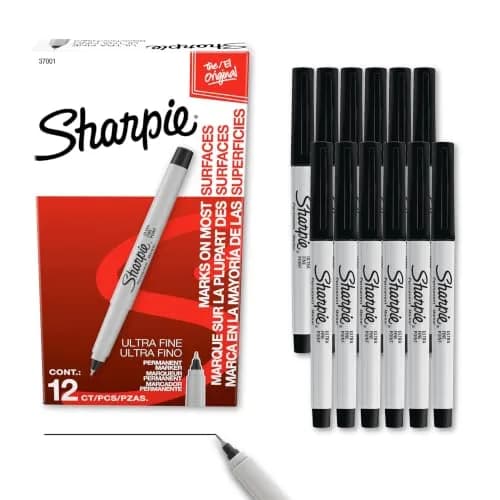 Sharpie Permanent Markers Ultra Fine Tip Black 12 Count | Precise Marks, Fade Resistant thumbnail 1