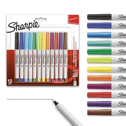 Sharpie Permanent Markers, Ultra Fine Point, Assorted Colors, 12 Count | Fade-Resistant Ink thumbnail 1