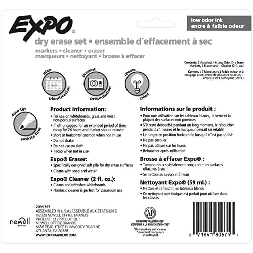 EXPO Dry Erase Markers Kit, Fine Tip, Assorted Colors, Eraser, Spray Cleaner, 7 Count | Vibrant Ink for Clear Communication thumbnail 9