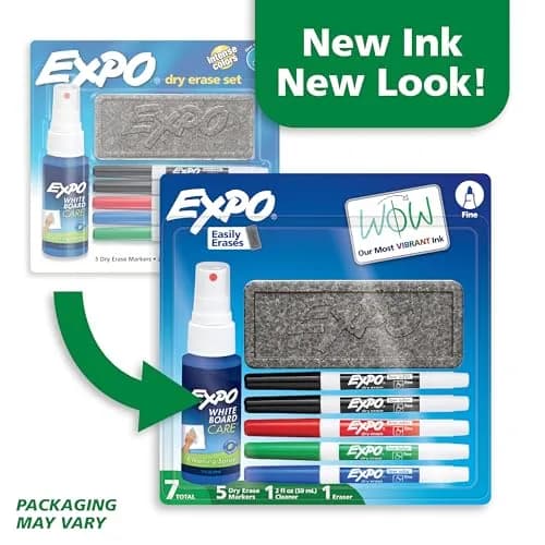 EXPO Dry Erase Markers Kit, Fine Tip, Assorted Colors, Eraser, Spray Cleaner, 7 Count | Vibrant Ink for Clear Communication thumbnail 2