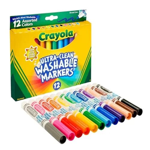 Crayola Ultra Clean Washable Markers, Broad Line, Assorted Colors, 12 Count | Non-Toxic Art Supplies for Kids thumbnail 1