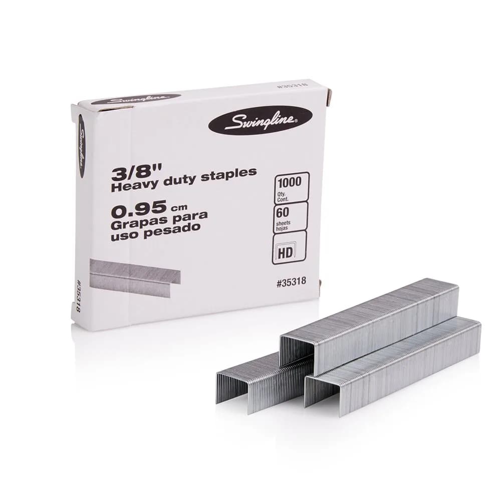 Rexel Heavy Duty Staples 3/8" Length | 60 Sheet Capacity, 100/Strip, 1000/Box - main product image