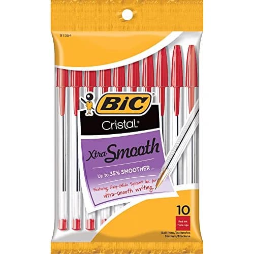 BIC Cristal Xtra Smooth Ballpoint Pen, Medium Point (1.0mm), Red, 10-Count | Smooth Ink Flow thumbnail 1