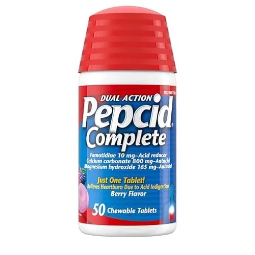 Pepcid Complete Acid Reducer + Antacid Chews, Berry, 50 Ct | Dual Action Heartburn Relief Medication thumbnail 1