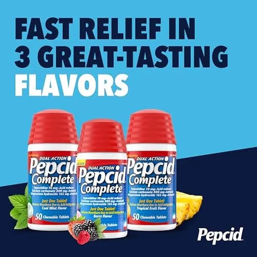 Pepcid Complete Acid Reducer + Antacid Chews, Berry, 50 Ct | Dual Action Heartburn Relief Medication thumbnail 8
