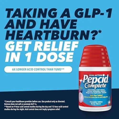 Pepcid Complete Acid Reducer + Antacid Chews, Berry, 50 Ct | Dual Action Heartburn Relief Medication thumbnail 4