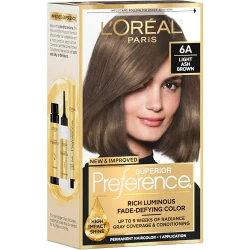 L'Oreal Paris Superior Preference Permanent Hair Color, 6A Light Ash Brown | Fade-Defying Radiance Up to 9 Weeks thumbnail 1