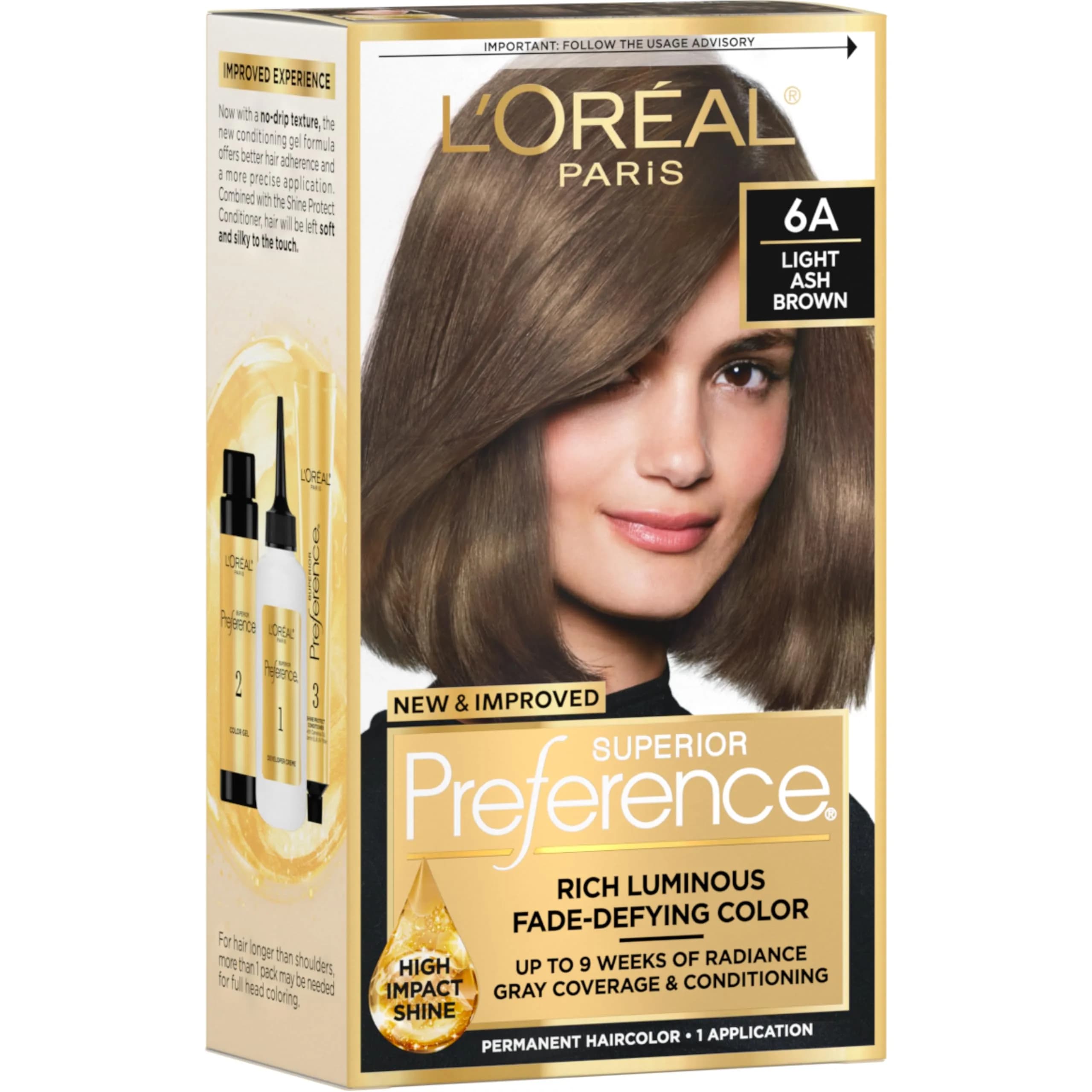 L'Oreal Paris Superior Preference 6 Light Brown Permanent Hair Color - Fade-Defying Shine System, 1 Count — Blacks & Browns