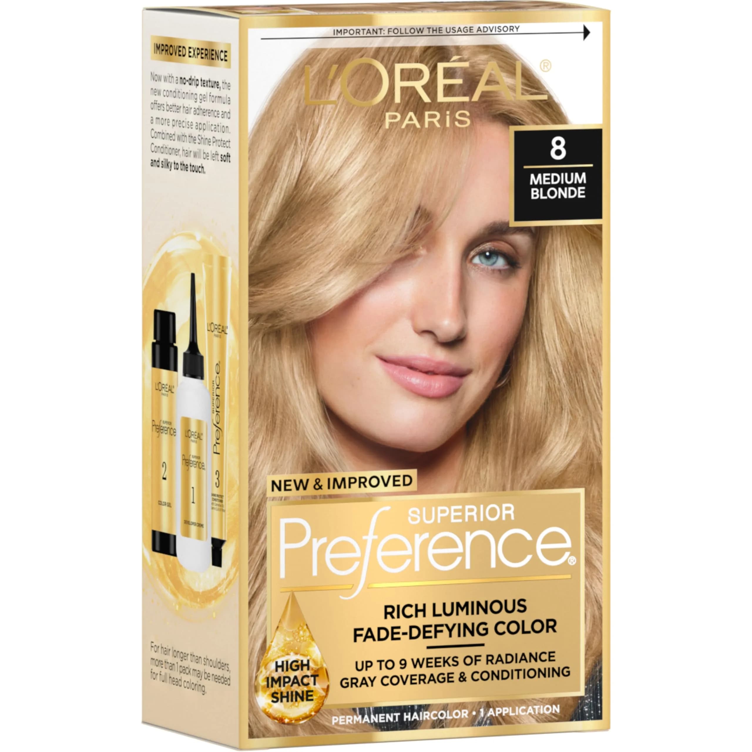 L'Oreal Paris Superior Preference Permanent Hair Color, 8 Medium Blonde, 1 Kit | Fade-Defying Shine Up to 8 Weeks — 08 Medium Blonde