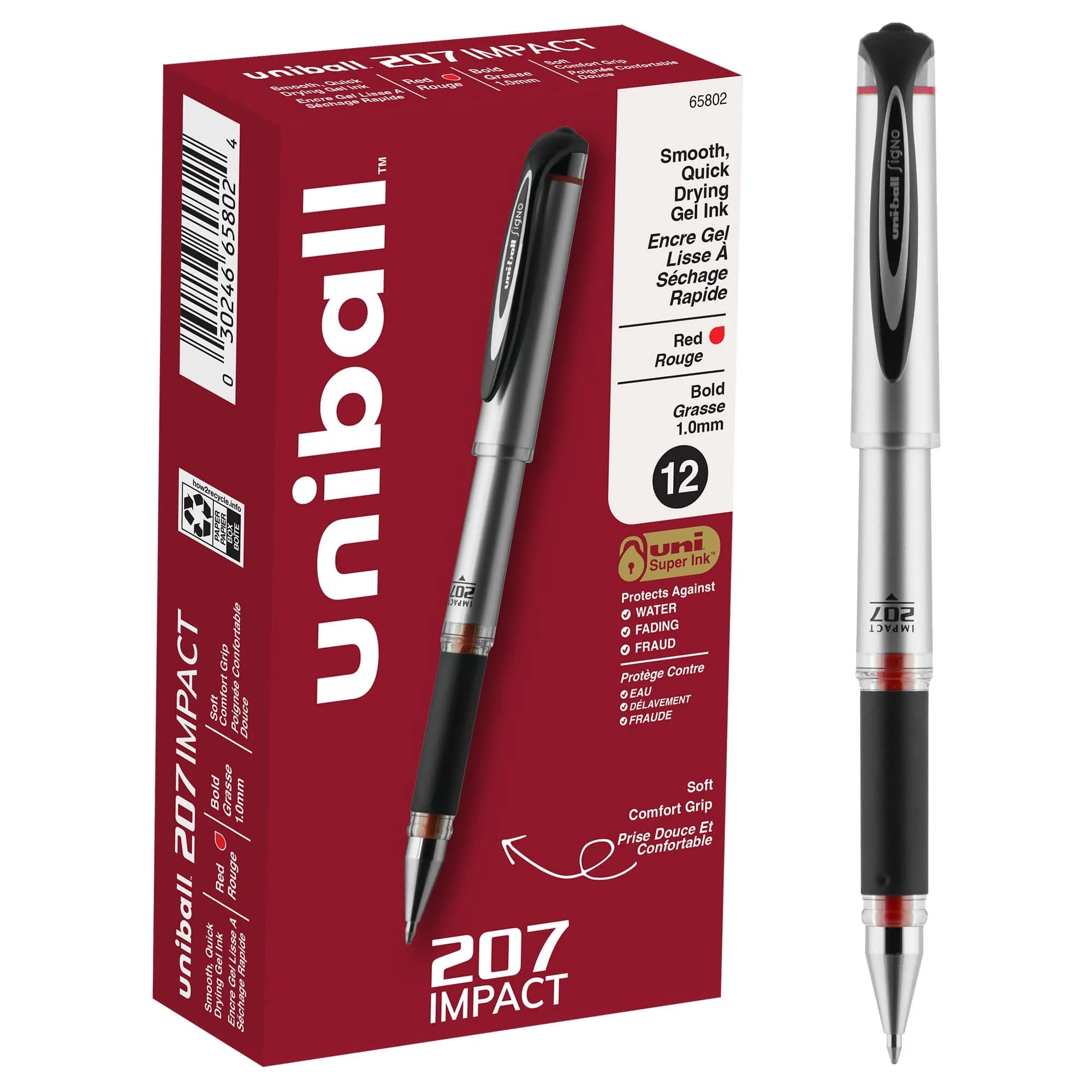 Uni-Ball Gel Pens 3 Pack | Assorted Ink, 0.7mm Medium Point, Retractable — Red / 207 Bold