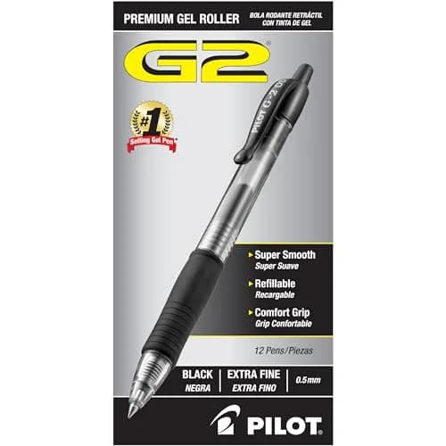PILOT G2 Premium Gel Roller Pens, Extra Fine Point 0.5 mm, Black Ink, Pack of 12 | Smooth Writing for Students & Office thumbnail 1