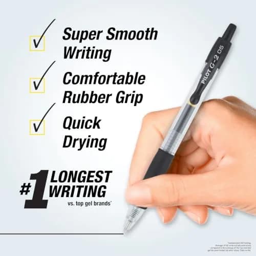 PILOT G2 Premium Gel Roller Pens, Extra Fine Point 0.5 mm, Black Ink, Pack of 12 | Smooth Writing for Students & Office thumbnail 2