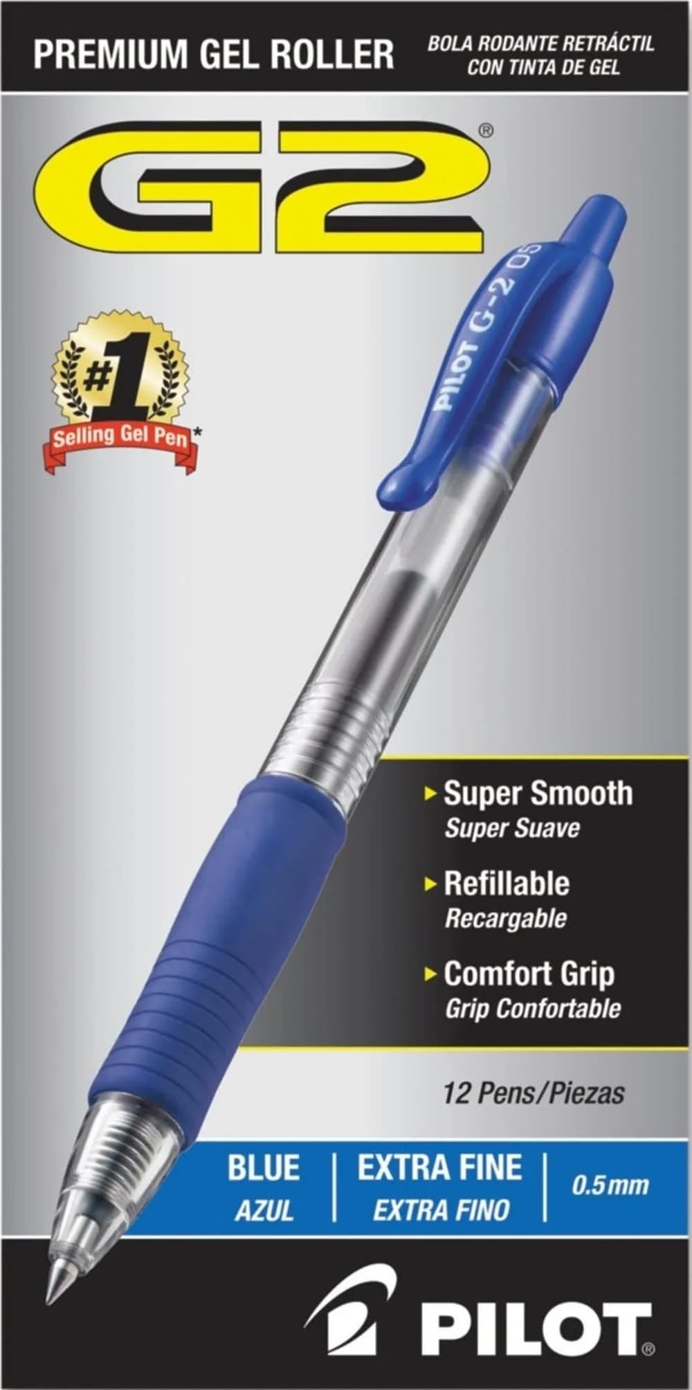 Pilot G2 Premium Retractable Gel Pens, Extra Fine Point, 0.5mm Red Ink, 12-Pack | Smooth Writing Instrument — Blue Ink