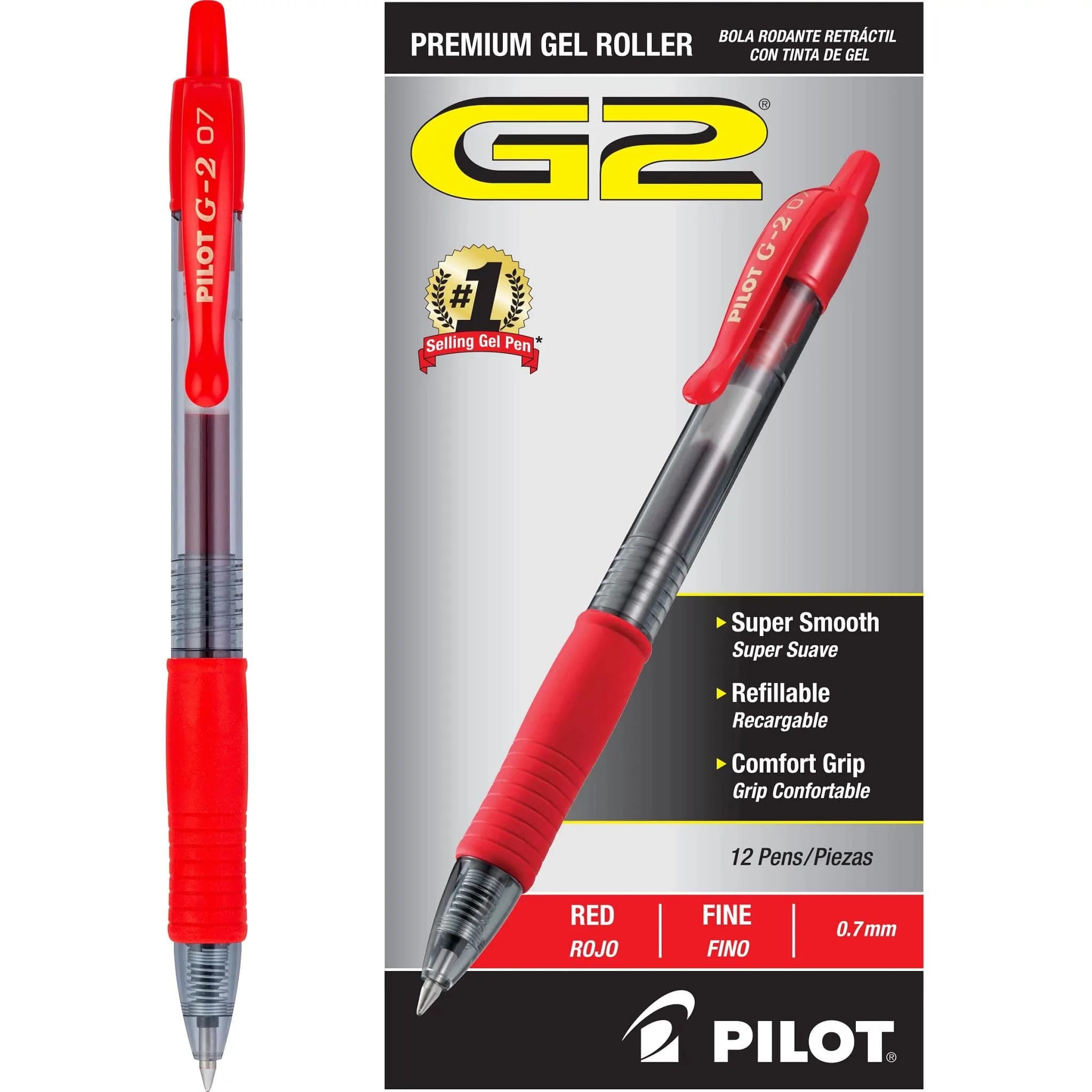 Pilot G2 Premium Gel Roller Pens Fine Point 0.7 mm Red Pack of 12 | Smooth Ink Flow Writing Instrument
