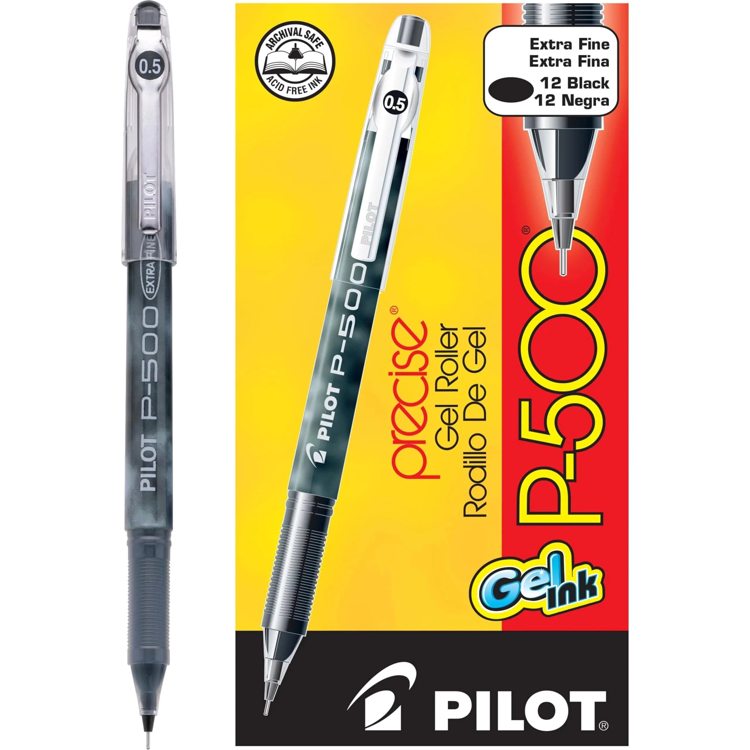 PILOT Precise P-700 Gel Ink Rollerball Pens, Extra Fine Point 0.5mm, Blue Ink, 12-Pack | Smooth Writing for Professionals & Students — Black / Extra Fine Point