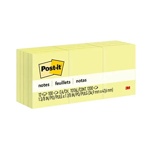 Post-it Notes 1 3/8 x 1 7/8 in | Canary Yellow, 12 Pads, 100 Sheets Each, Original USA Office Supplies thumbnail 1