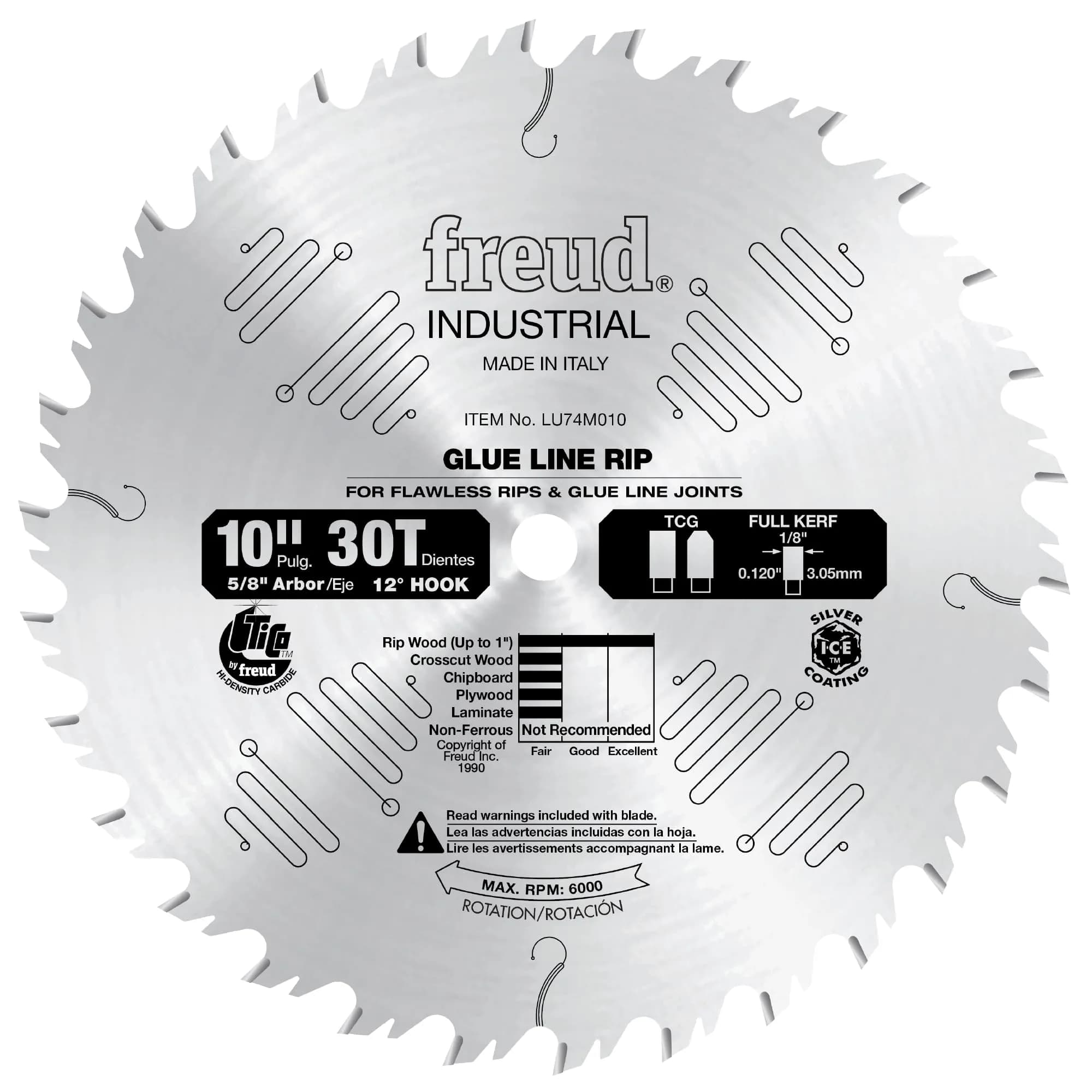 Freud 10-Inch 30 Tooth TCG Glue Line Ripping Saw Blade | Heavy-Duty, Anti-Vibration, Silver Coated (10 inch, 30T) - main product image