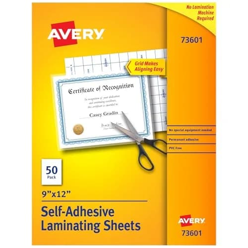 Avery Clear Laminating Sheets 9" x 12" Permanent Self-Adhesive 50 Sheets | Protect Documents Photos Signs thumbnail 1