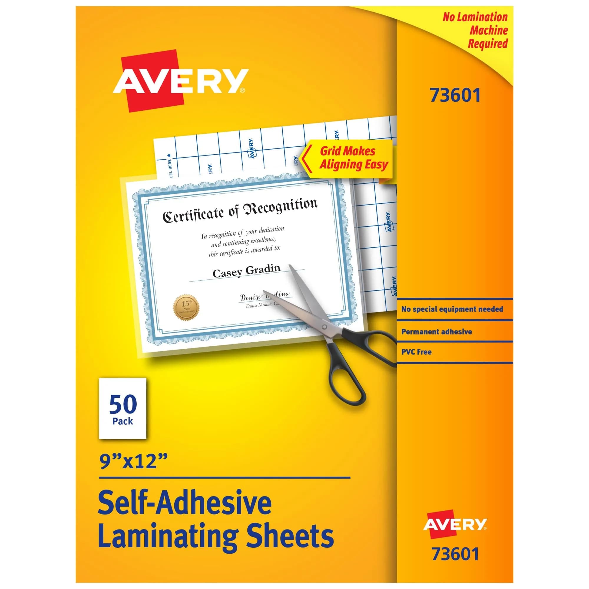 Avery Clear Self-Adhesive Laminating Sheets 9" x 12" (2 Sheets) | Permanent Document Protection — Clear / 9" x 12"
