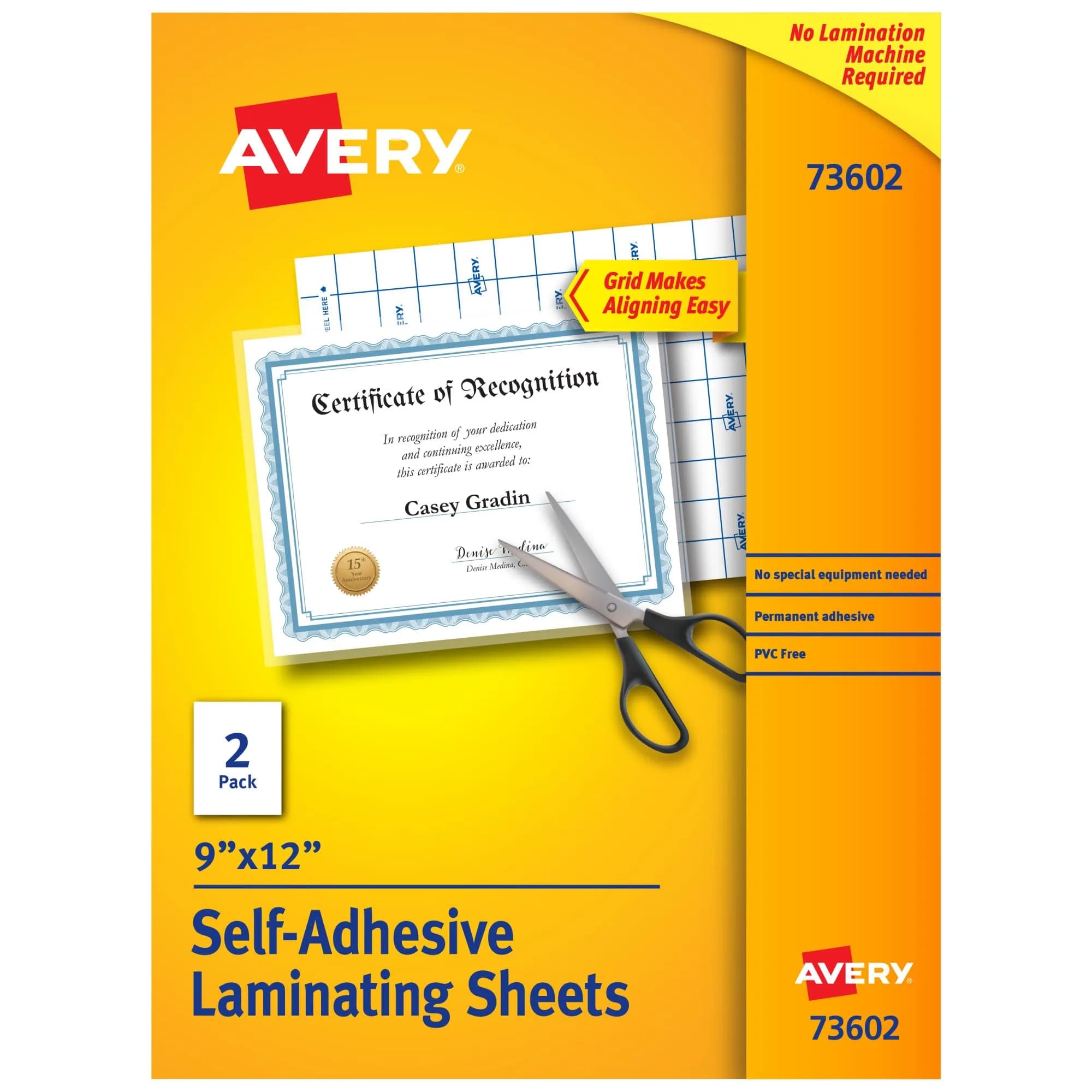 Avery Clear Self-Adhesive Laminating Sheets 9" x 12" (2 Sheets) | Permanent Document Protection