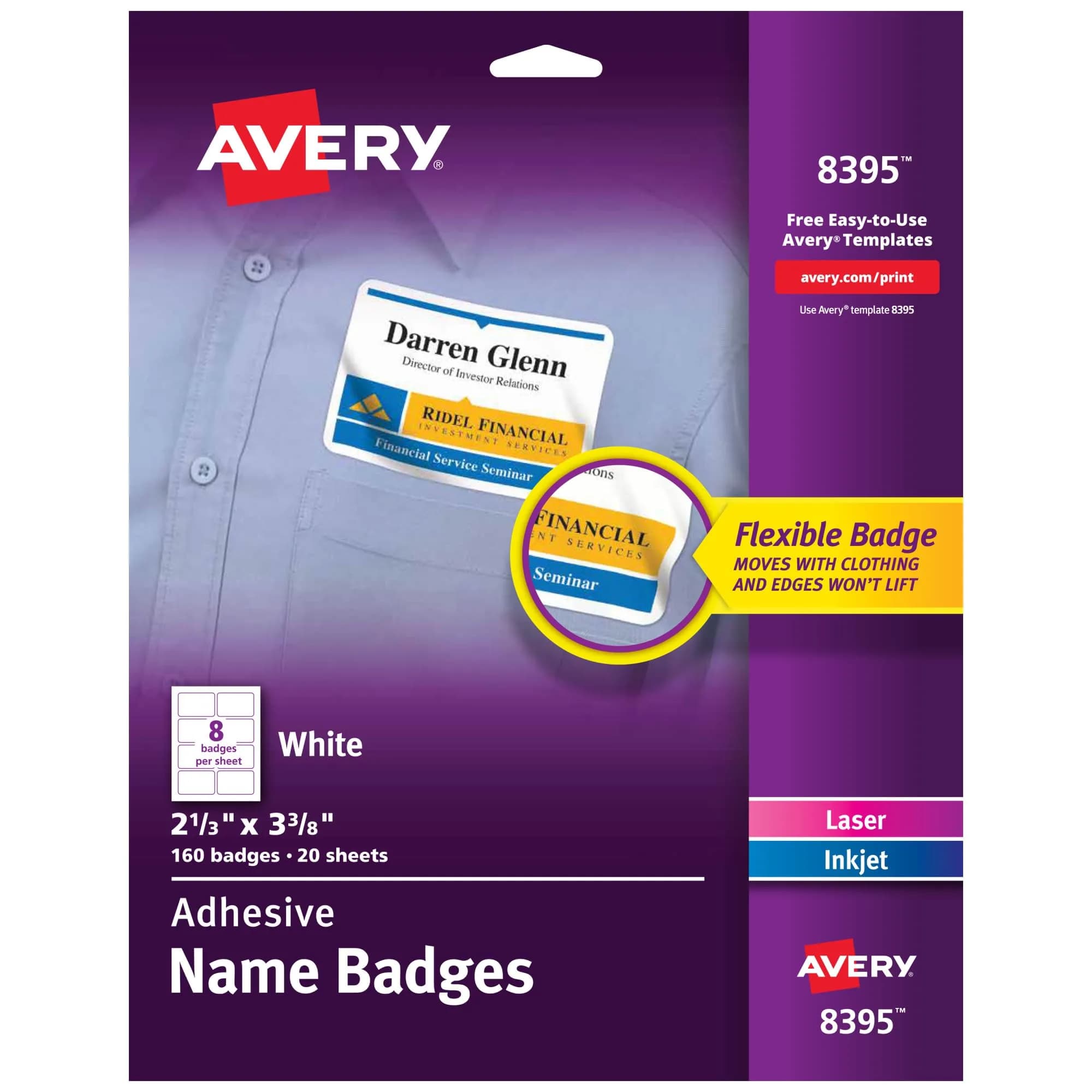 Avery Flexible Printable Name Tags, Matte White, 160 Removable Name Badges | 2-1/3" x 3-3/8" Labels