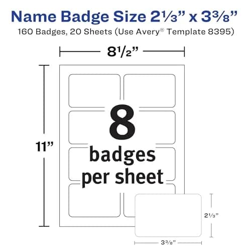 Avery Flexible Printable Name Tags, Matte White, 160 Removable Name Badges | 2-1/3" x 3-3/8" Labels thumbnail 4