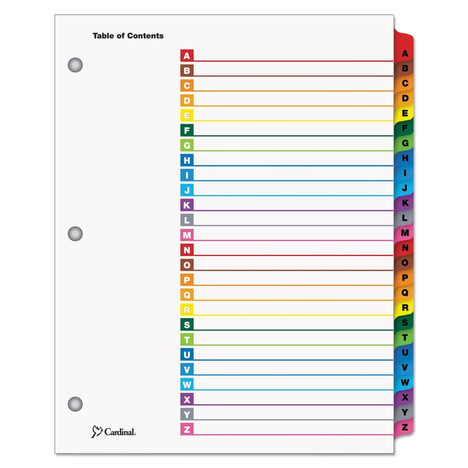 Cardinal Binder Dividers, A–Z Tab, Reversible Multicolor, Lettered, 1 Set (60218) | Customizable Table of Contents - main product image