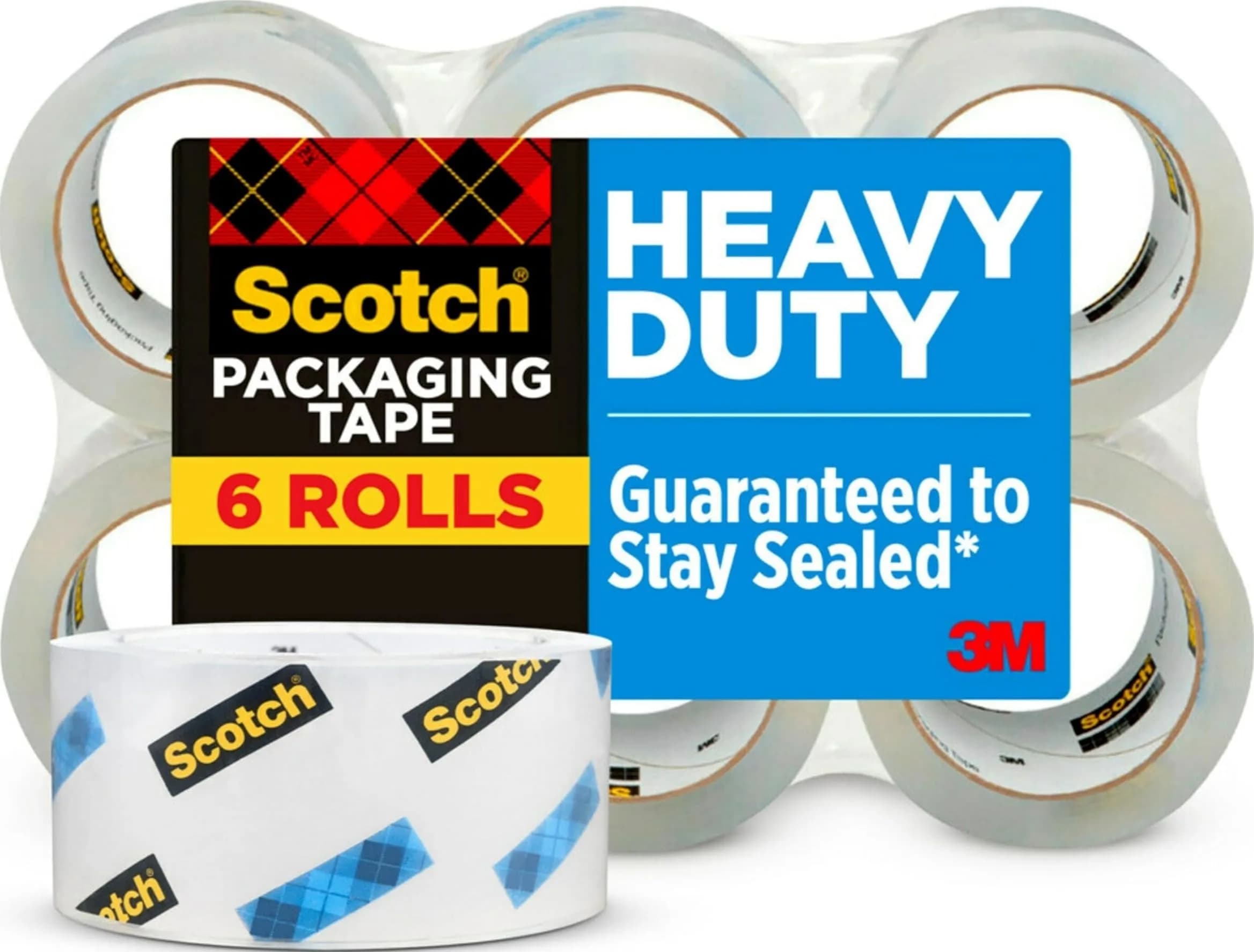 Scotch Heavy Duty Shipping Packing Tape Clear Adhesive Tape 6 Rolls | Industrial Strength Adhesive