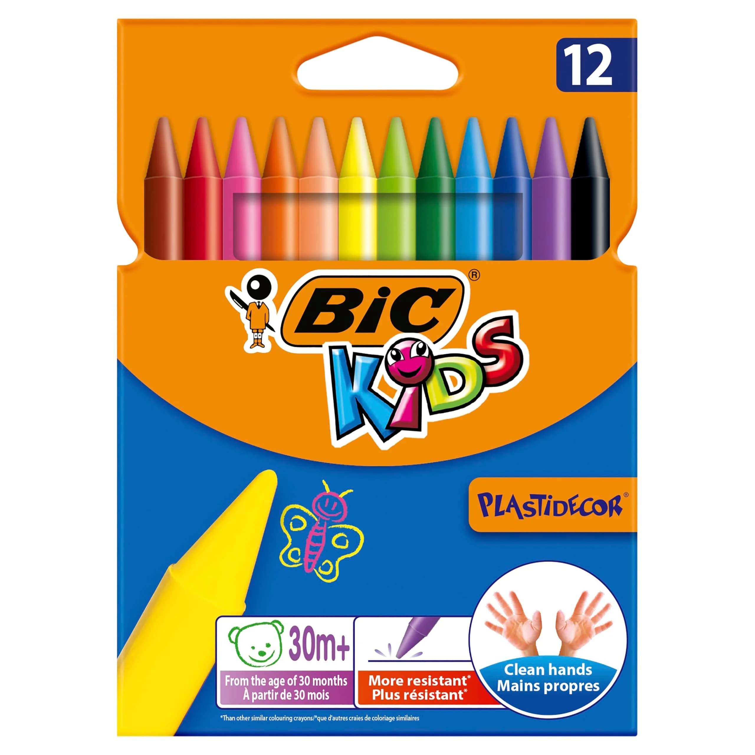 BIC Plastidecor Crayons 12 Pack | Vivid, Long-Lasting, Sharpenable for Kids 30+ Months