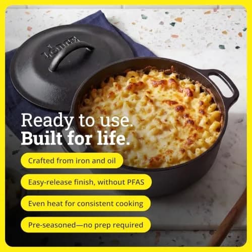 Lodge Cast Iron Dutch Oven with Loop Handle, Oven-Safe, 2 Quart (1.89 Litres) | Versatile 2-in-1 Skillet & Pot for Indian Kitchens thumbnail 2