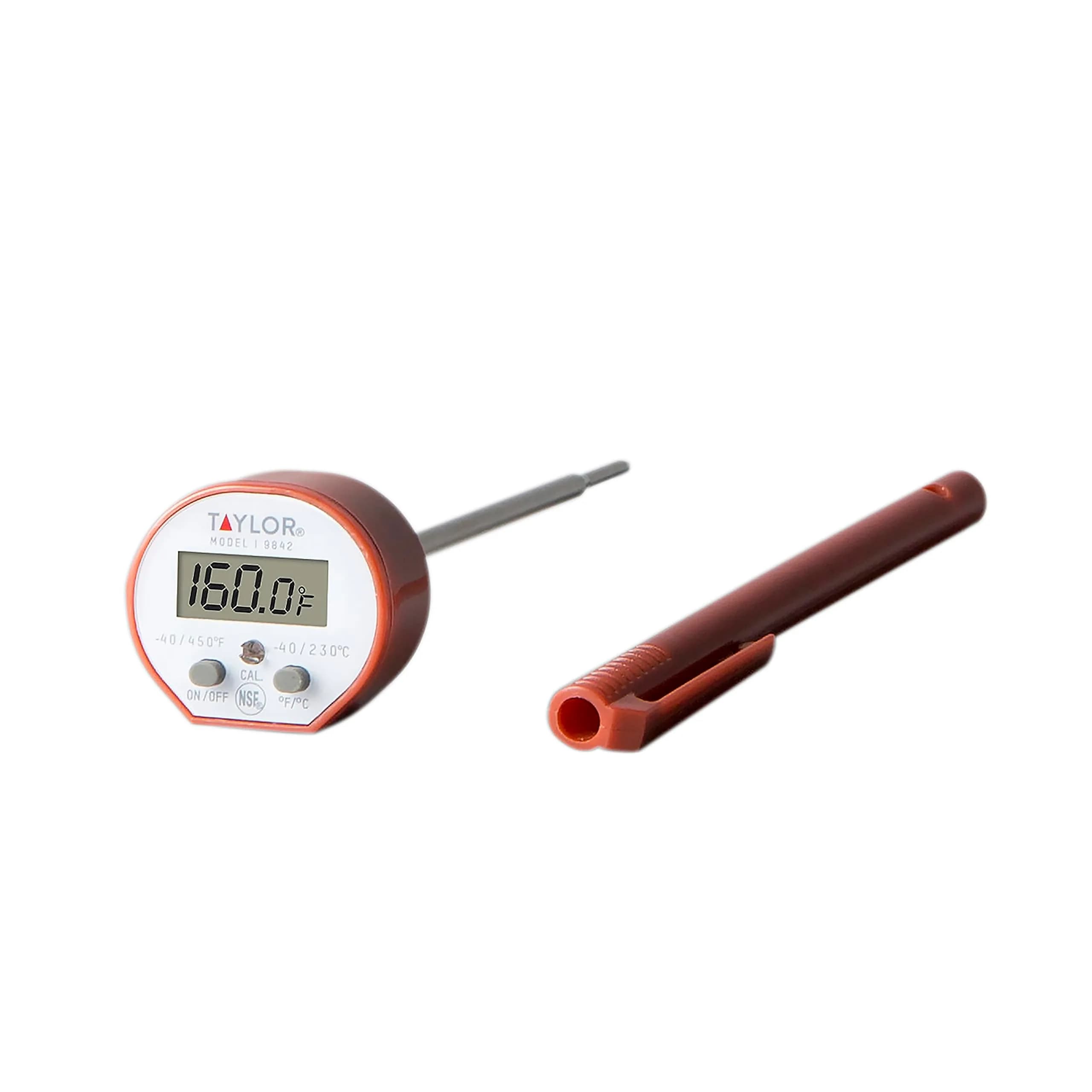 Taylor Waterproof Digital Instant Read Thermometer for Cooking, BBQ, Grilling, Baking, Meat | Waterproof, Recalibratable, 450°F — Red