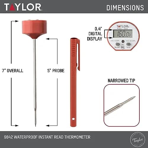 Taylor Waterproof Digital Instant Read Thermometer for Cooking, BBQ, Grilling, Baking, Meat | Waterproof, Recalibratable, 450°F thumbnail 3