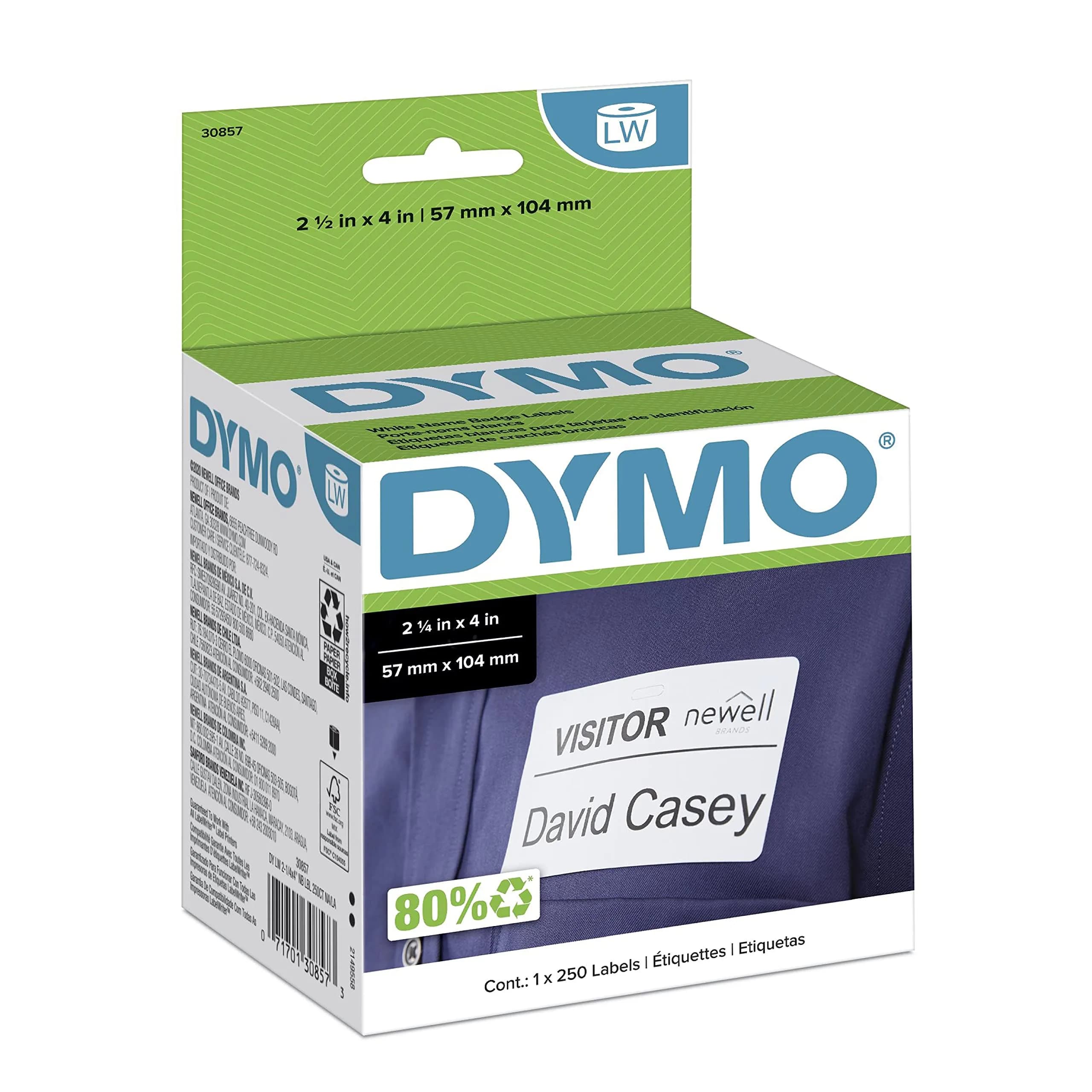 DYMO Authentic LW Name Badge Labels 2-1/4" x 4" (250 Labels) | Direct Thermal Printing - main product image