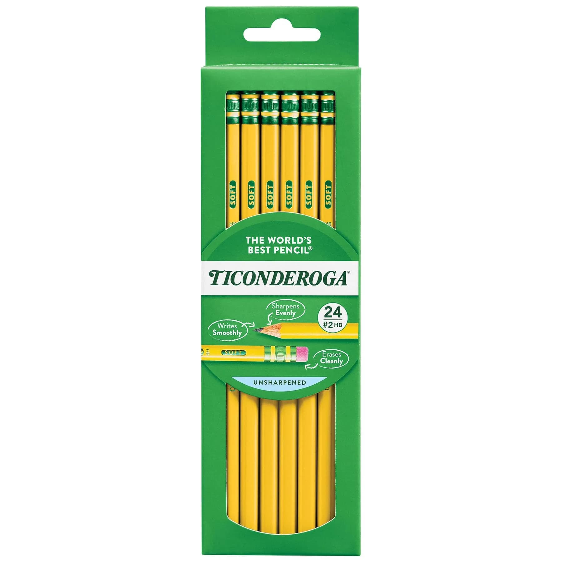 Ticonderoga Wood-Cased Pencils, Unsharpened, HB Soft, Yellow, 24 Count | Smooth Graphite for Students & Office