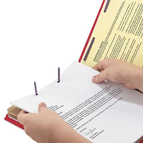 Smead Pressboard Classification File Folder with SafeSHIELD Fasteners, 2 Dividers, 2" Expansion, Letter Size, Bright Red, 10 per Box | Heavy Duty Project Files thumbnail 5