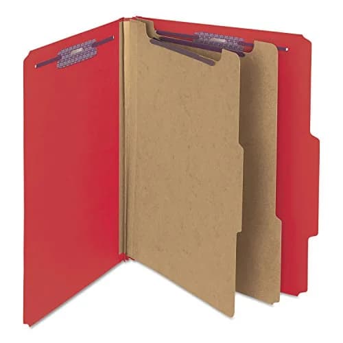 Smead Pressboard Classification File Folder with SafeSHIELD Fasteners, 2 Dividers, 2" Expansion, Letter Size, Bright Red, 10 per Box | Heavy Duty Project Files thumbnail 8