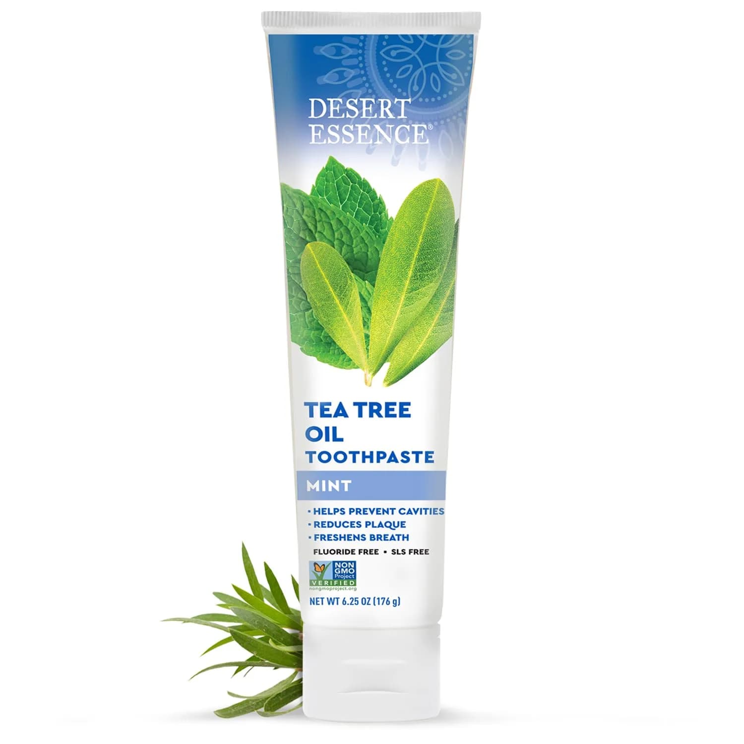 Desert Essence Tea Tree Oil Mint Toothpaste | Fluoride Free, 6.25 oz for Healthy Teeth & Gums - main product image