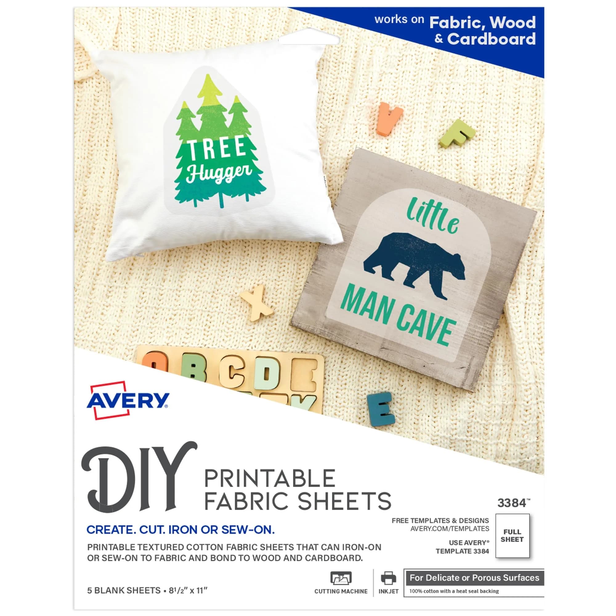 Avery Printable Fabric Sheets 8.5" x 11" 5 Sheets | Inkjet Compatible Iron-On Transfers - main product image