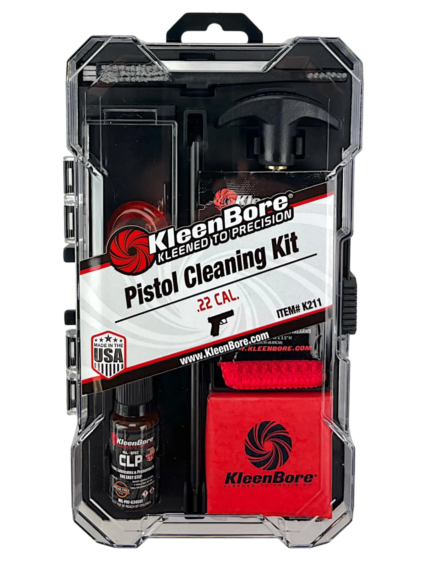 KleenBore Multi-Pistol Cleaning Kit .38/.40/.45 Caliber with Brass Rod & CLP | 8 oz (227 g) — .22 Cal (Pistol)
