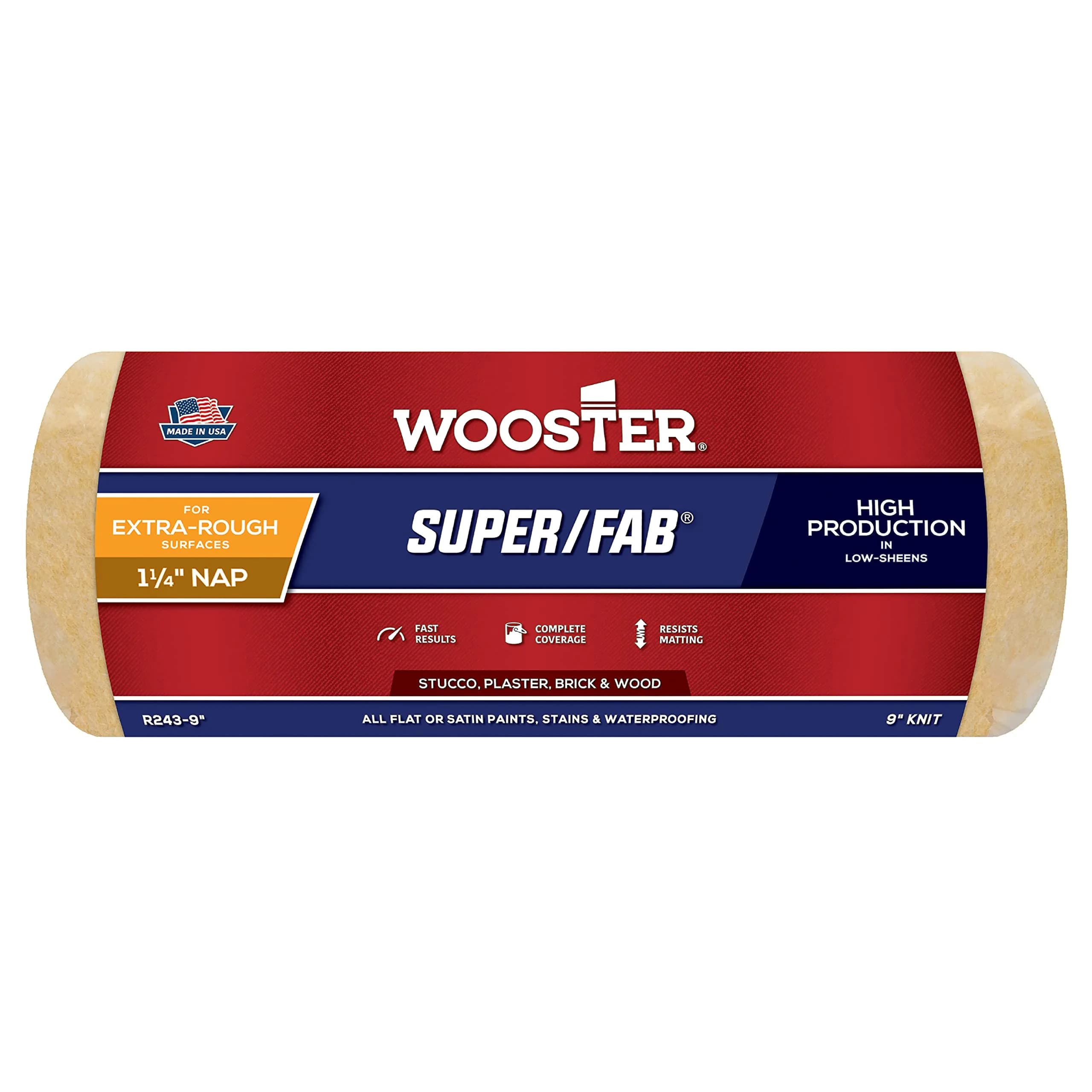 Wooster Super/Fab Roller Cover 1-1/4-Inch Nap, 9-Inch (23cm) | Professional Quality for Flat & Satin Paints - main product image