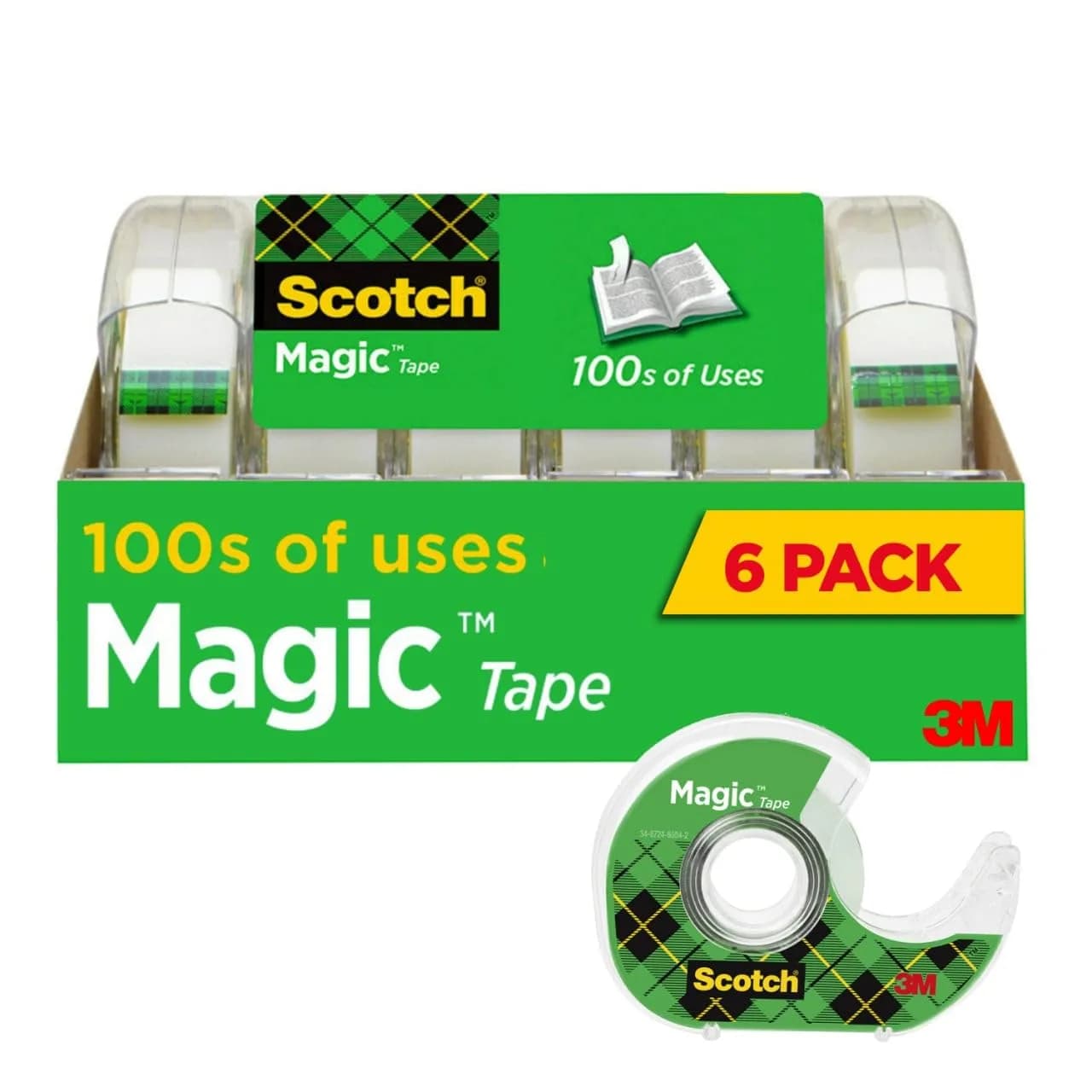 Scotch Magic Tape 6 Rolls with Dispensers | Invisible & Permanent Paper Mending — 6 Magic Tape