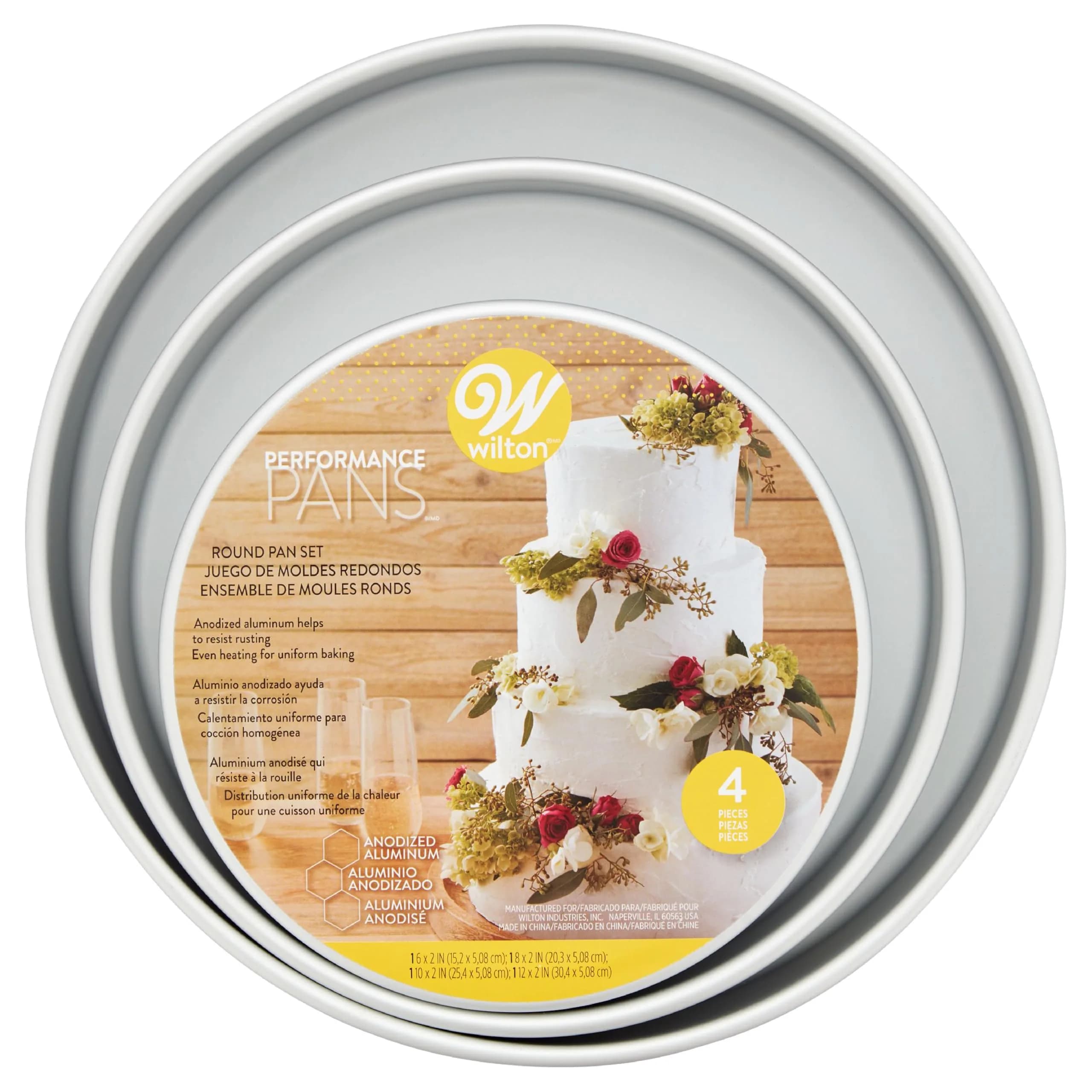 Wilton Performance Aluminum Round Cake Pan 25cm (10 in.) | Even Heat Distribution for Professional Baking — Round 4-Piece