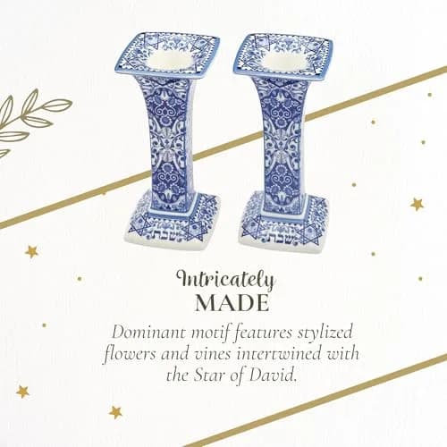 Spode Judaica Sabbath Candlesticks Set of 2 | Elegant Blue & White Ceramic Candle Holders for Shabbat & Holidays thumbnail 6