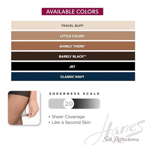 Hanes Silk Reflections Non Control Reinforced Toe Silky Sheer Pantyhose | Sheer, Reinforced Toe, Size AB thumbnail 5