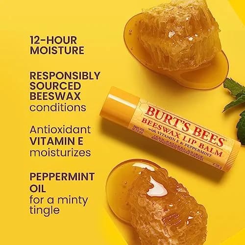 Burt's Bees Original Beeswax Moisturizing Lip Balm 0.15 Oz | Nourishes Dry Lips with Vitamin E & Peppermint thumbnail 3