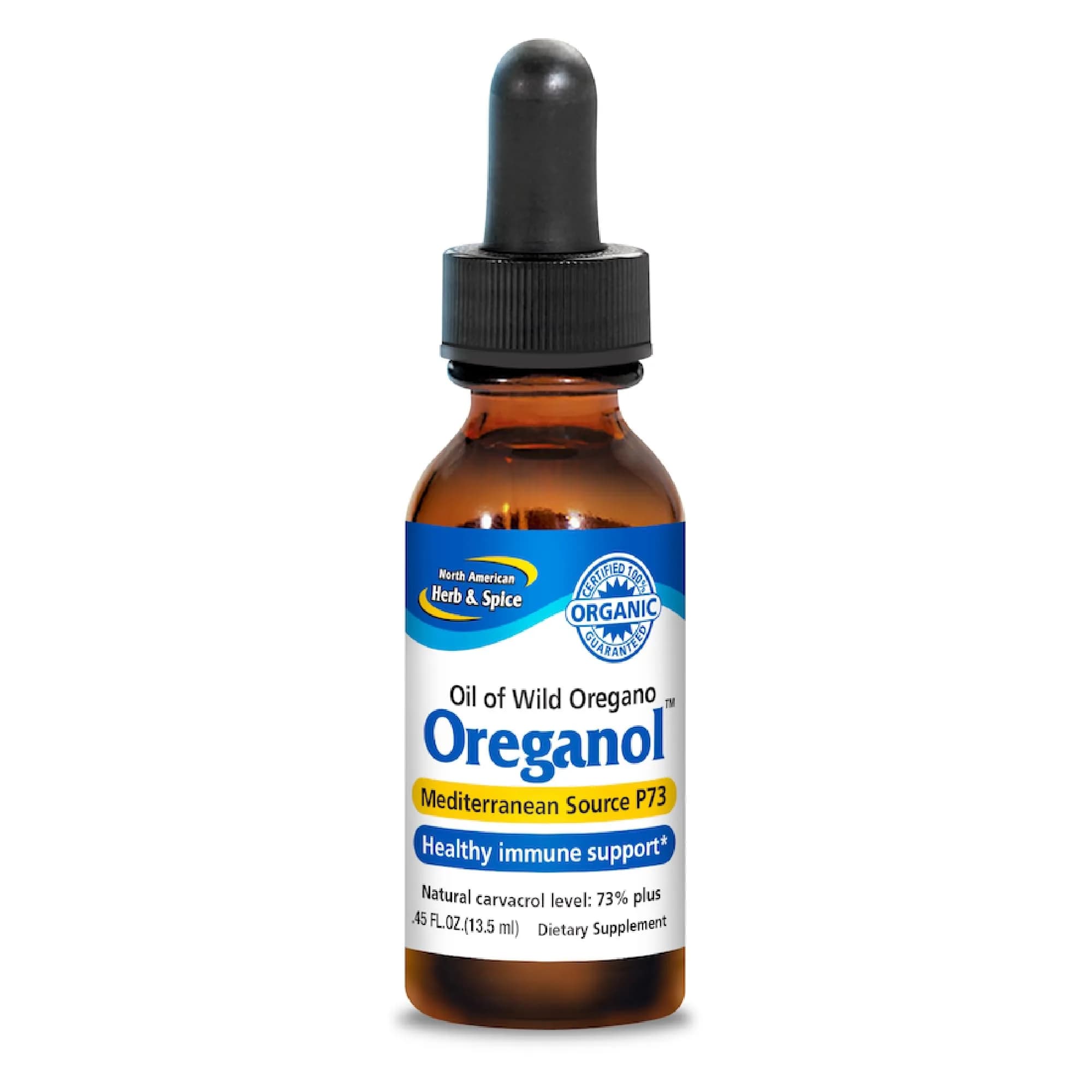 NORTH AMERICAN HERB & SPICE Oreganol P73 Wild Oregano Oil 0.45 fl oz (13 ml) | Mediterranean Source, Non-GMO, Organic