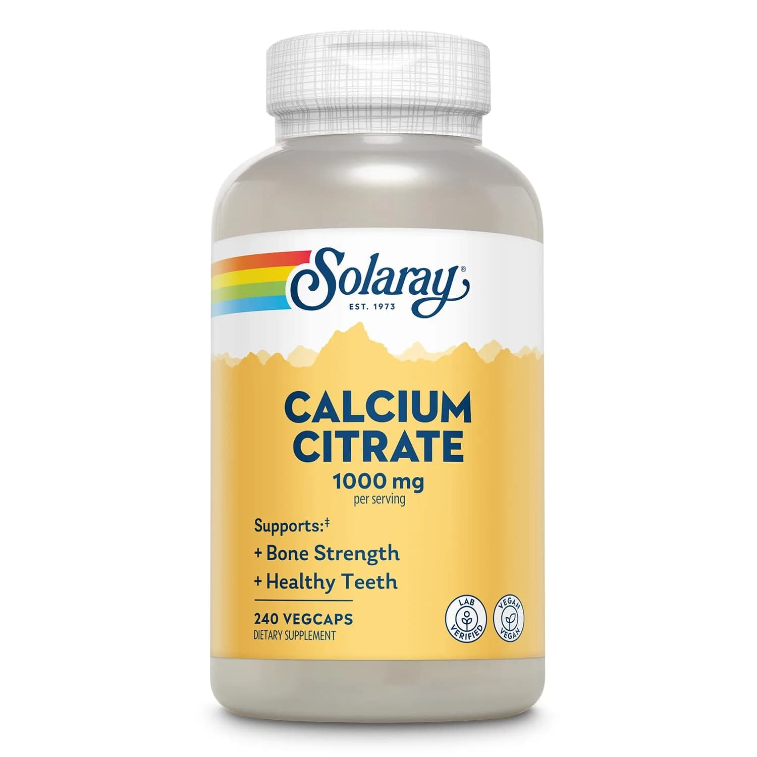 SOLARAY Calcium Citrate 1000 mg 240 Count | Bone & Teeth Support, Gentle Digestion Formula, 60 Servings, Vegan, Lab Verified