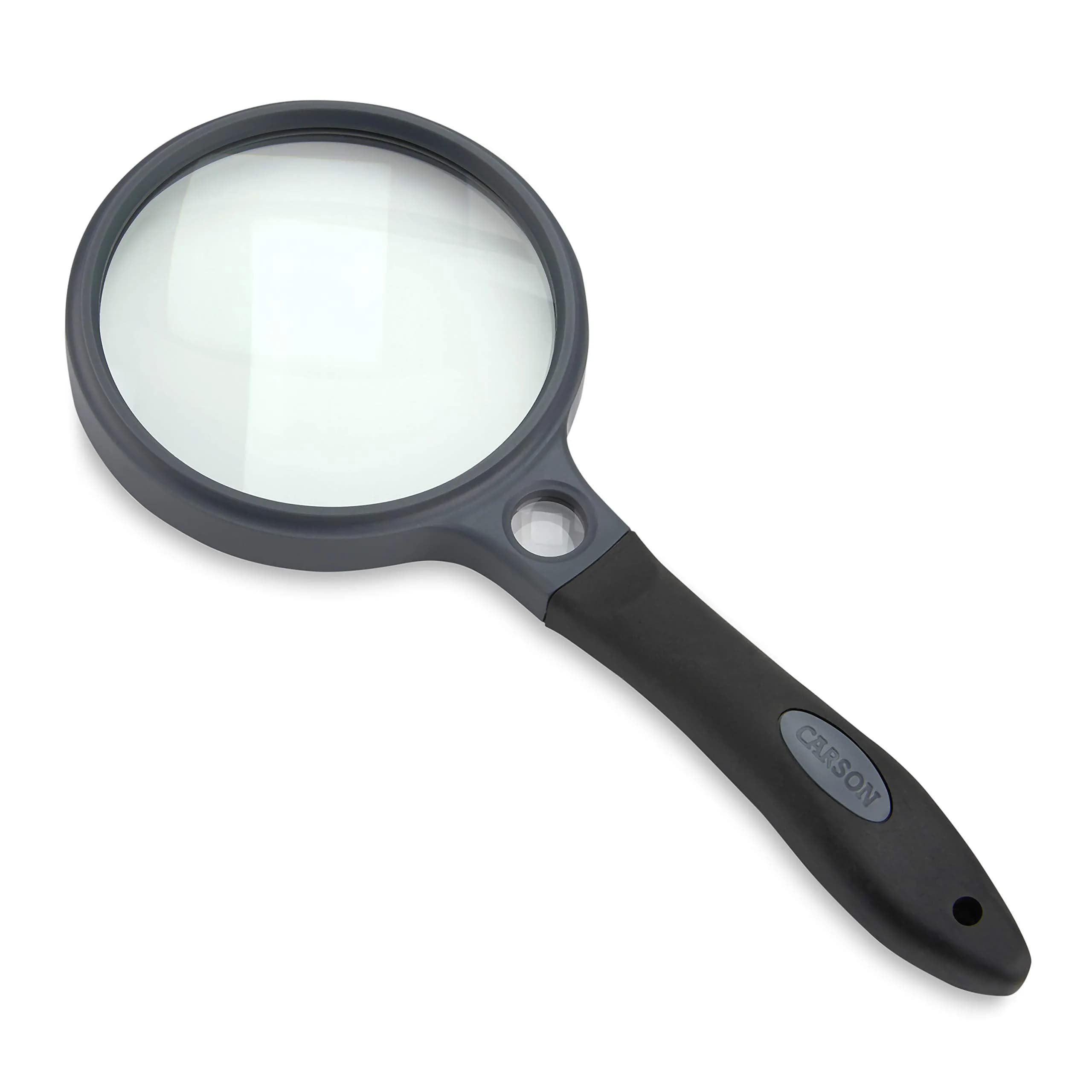 Carson SureGrip 2x Acrylic Magnifier 5" | Soft Grip with 11.5x Spot Lens for Close Inspection — Multicolor